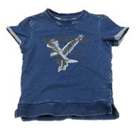 Tmavomodré teplákové tričko riflového vzhledu s orlem a nápisy Wild desert