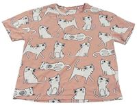 Růžové pyžamové triko s kočkami zn. Next
