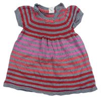 Šedo-růžovo-červené pruhované pletené šaty H&M