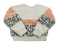 Béžovo-korálovo-kožešinová mikina se vzorem zn. F&F