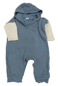 Modrošedá tepláková kombinéza s béžovými rukávy a kapucí Next