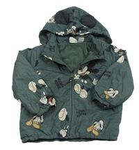 Tmavozelená šusťáková jarní bunda s Mickeym a kapucí Disney