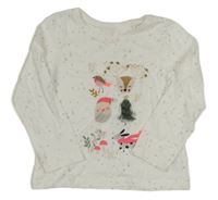 Bílo-stříbrné puntíkaté vánoční triko se Santou a zvířátky Next