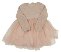 Světlerůžové žinylkové šaty s tylovou sukní H&M