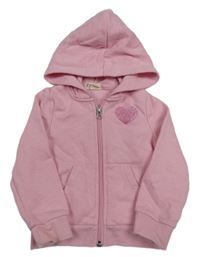 Růžová propínací mikina se srdcem a kapucí H&M