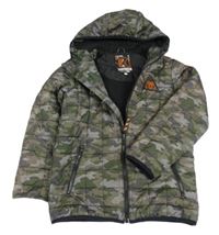 Khaki-šedá army šusťáková prošívaná zateplená bunda s kapucí F&F