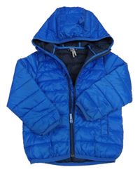 Modrá šusťáková prošívaná zateplená bunda s kapucí Orchestra