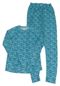 2set - Modrozelené spodní triko s hvězdami + kalhoty Mountain Warehouse