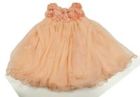 Nové - Lososové tylové slavnostní šaty s květy 