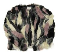 Černo-růžovo-bílá vzorovaná kožešinová podšitá bunda 