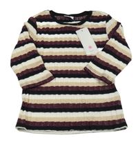 Nové - Černo-bílo-vínové pruhované pletené triko F&F