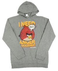 Šedá mikina s Angry Birds a kapucí 