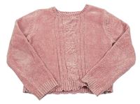 Růžový žinylkový crop svetr 