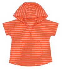 Neonově oranžovo-bílé pruhované županové šaty s kapucí Matalan