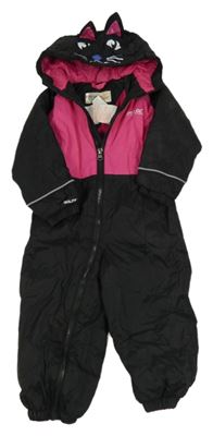 Černo-růžová šusťáková zimní kombinéza s kapucí - kočka Regatta 