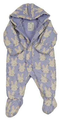 Fialová šusťáková zimní kombinéza se zajíčky a kapucí M&S