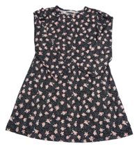 Černé šaty s kytičkami a puntíky Matalan