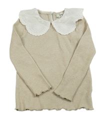 Béžový žebrovaný lehký svetr s límečkem C&A