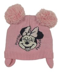 Světlerůžová pletená zateplená čepice s Minnií Disney