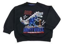 Černá mikina s dinosaurem z flitrů F&F