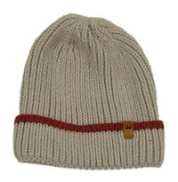 Béžová žebrovaná pletená čepice s pruhem 