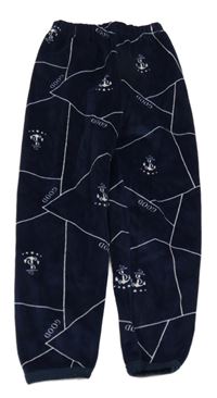 Tmavomodré plyšové kalhoty s kotvami