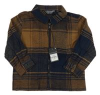 Nové - Béžovo-tmavomodrá kostkovaná košilová bunda Primark