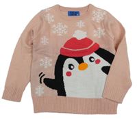 Světlerůžový svetr s tučňákem