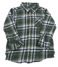 Khaki-bílo-tmavomodrá kostkovaná flanelová košile Matalan