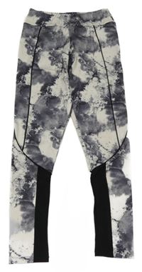 Šedo-bílé vzorované sportovní funkční legíny Zara 