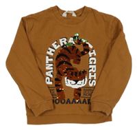 Hnědá mikina s tygrem z překlápěcích flitrů H&M