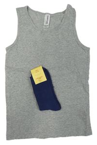 Nové - 2set - Šedý nátělník + tmavomodré ponožky vel. 35-38