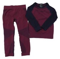2set - Vínovo-tmavomodré funkční spodní triko + kalhoty Lupilu