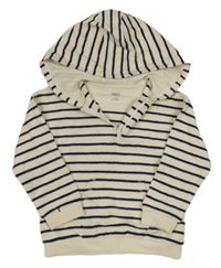 Smetanovo-tmavomodrá pruhovaná mikina s kapsou a kapucí zn. M&S