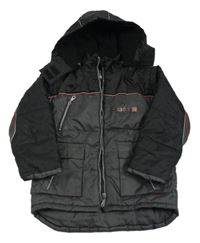 Tmavošedo-černá šusťáková zimní bunda s nápisy a odepínací kapucí Kiki&Koko