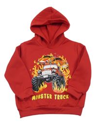 Červená teplá mikina s monster truckem a auty a kapucí SHEIN