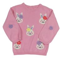 Růžový svetr se zajíčky a květy St. Bernard