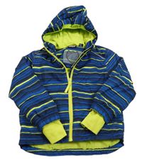 Safírovo-černo-limetková pruhovaná šusťáková funkční zimní lyžařská bunda s kapucí crivit