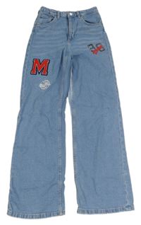 Světlemodré wide leg waist rifle s číslem a písmenkem H&M