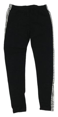 Černé teplákové silnější legíny se stříbrnými pruhy Page one young