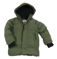 Khaki prošívaná šusťáková zimní bunda s nášivkou a kapucí Topolino