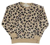 Světlehnědo-černo-světlerůžová vzorovaná plyšová mikina M&S