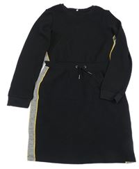 Černé mačkané šaty se vzorovaným pruhem C&A