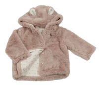 Starorůžový kožešinový podšitý kabát s kapucí s oušky Next