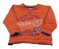 Červeno-tmavomodrá mikina s nápisy a číslem a logem TOM TAILOR