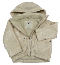 Smetanová mačkaná koženková zateplená bunda s kapucí RIVER ISLAND