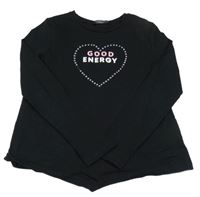 Černé crop triko se srdíčkem z kamínků a nápisy George