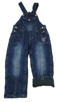 Tmavomodré riflové laclové podšité kalhoty s motýlky