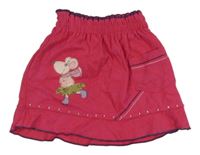 Tmavorůžovo-lilková paper bag manšestrová sukně s myškou a korálky Lilax