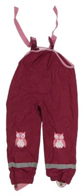 Vínové šusťákové nepromokavé laclové podšité kalhoty se sovičkami Topolino